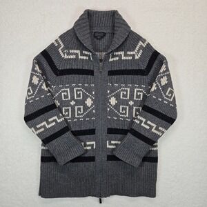 Pendleton Women Long Westerley Zip Cardigan Lambswool Shawl Collar Gray L TC835